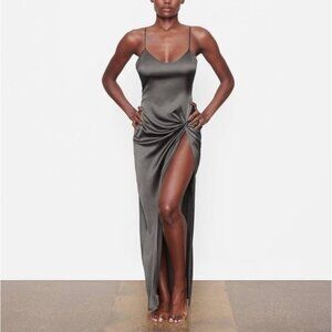 SKIMS Silk Slip Dress High Slit Gunmetal Womens 3X
